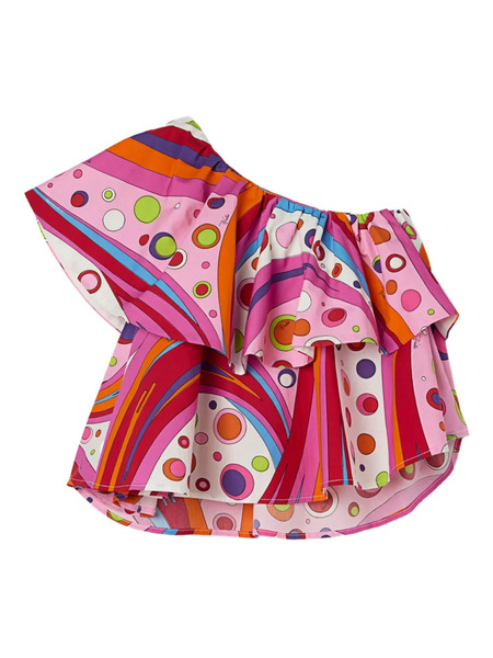  Pucci Junior Fontane-print Ruffled One-shoulder Top - Pink 
