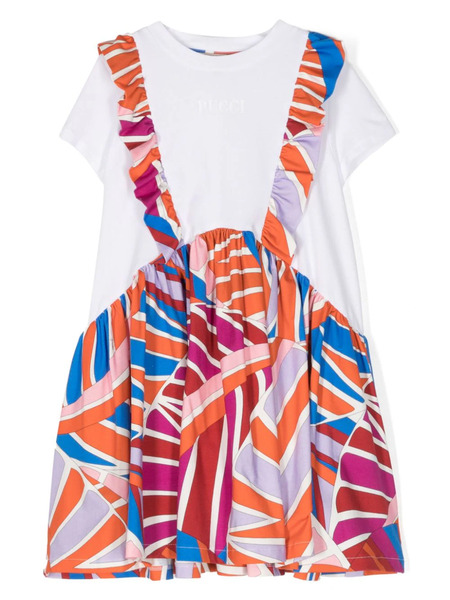  Pucci Junior Geometric-print Cotton-blend Dress - White 