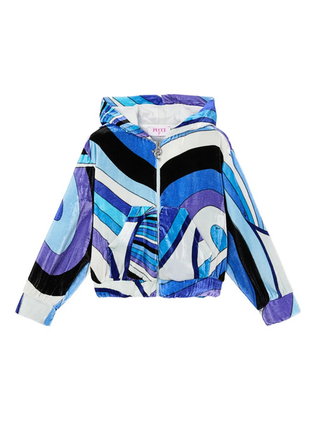  Pucci Junior Iride-print Velvet Hoodie - Blue 