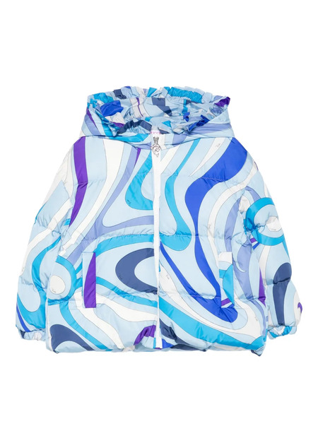  Pucci Junior Marmo-print Hooded Jacket - Blue 
