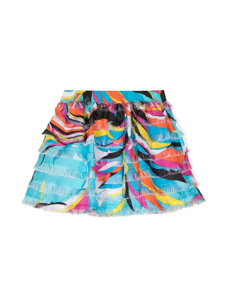  Pucci Junior Swirl-print Tiered Skirt - Blue 