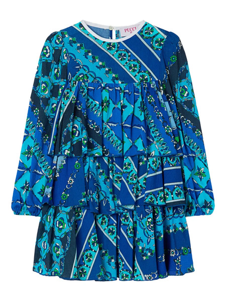  Pucci Junior Tiered Festa-print Dress - Blue 