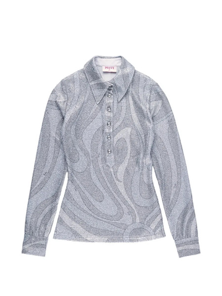  Pucci Long-sleeve Polo Top - Grey 