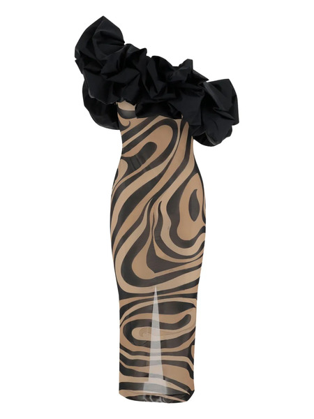  Pucci Marmo-print One-shoulder Dress - Neutrals 