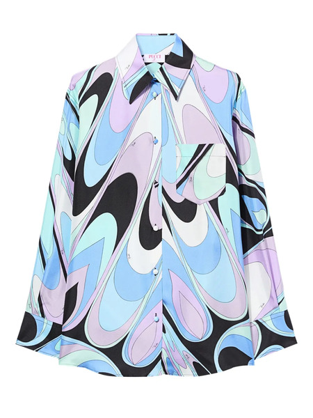  Pucci Onde-print Pocket Silk Shirt - Blue 