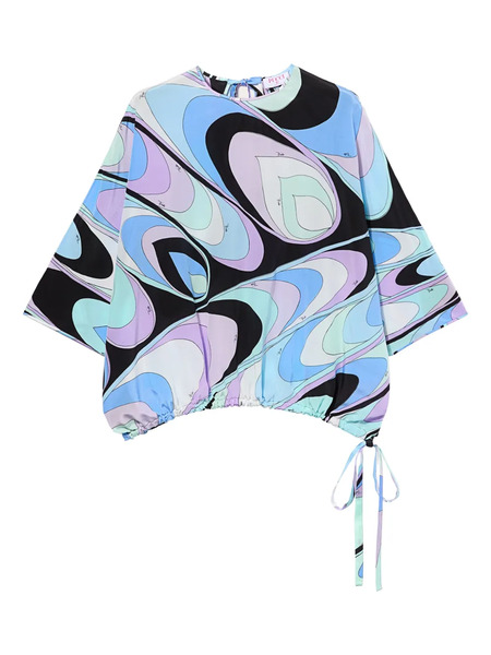  Pucci Onde-print Silk Top Blouse - Blue 