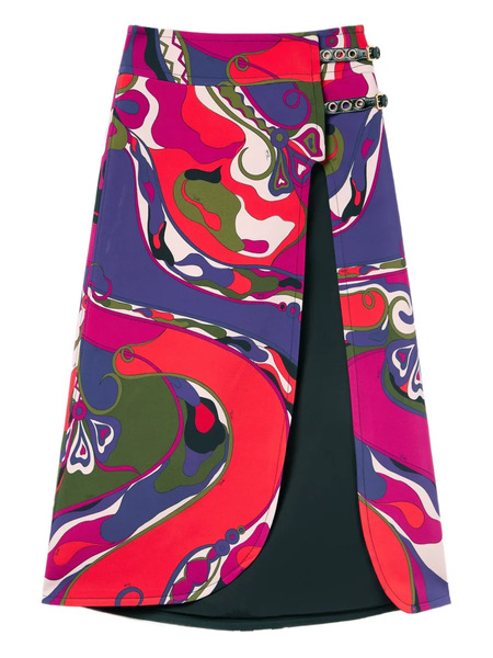  Pucci Orchidee Print Buckle Midi Skirt - Purple 