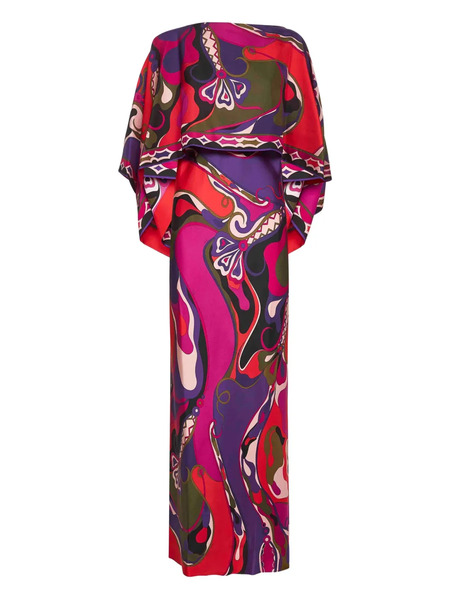  Pucci Orchidee-print Cape-detail Maxi Dress - Red 