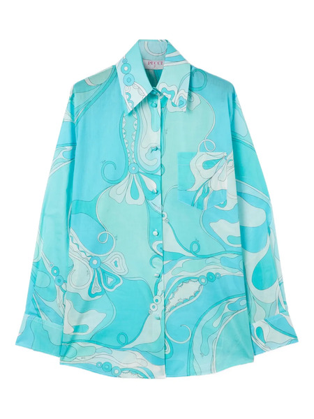  Pucci Orchidee-print Cotton Shirt - Blue 