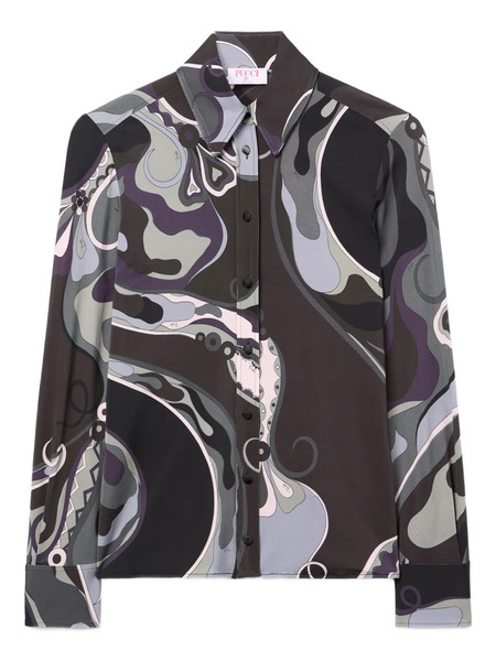 Pucci Orchidee Print Satin Shirt - Black 