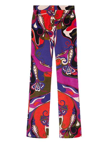 Pucci Orchidee-print Straight Velvet Trousers - Purple 