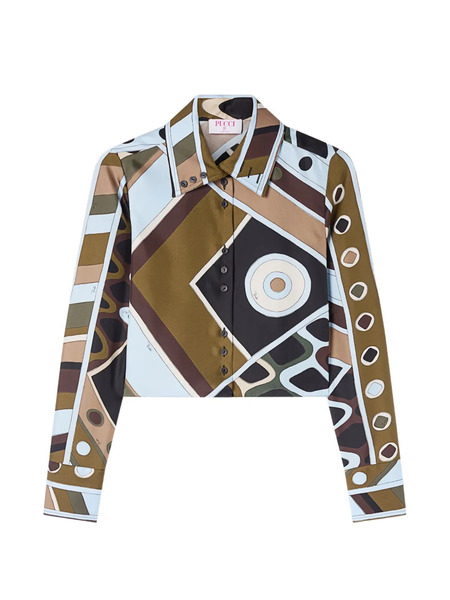  Pucci Vivara-print Silk Crop Shirt - Brown 