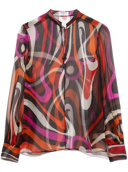  Pucci Wave-print Silk Blouse - Black 