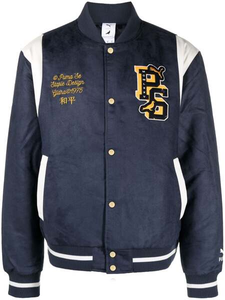  Puma X Staple Logo-patch Varsity Jacket - Blue 