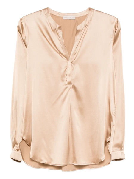  Purotatto V-neck Buttoned Blouse - Neutrals 