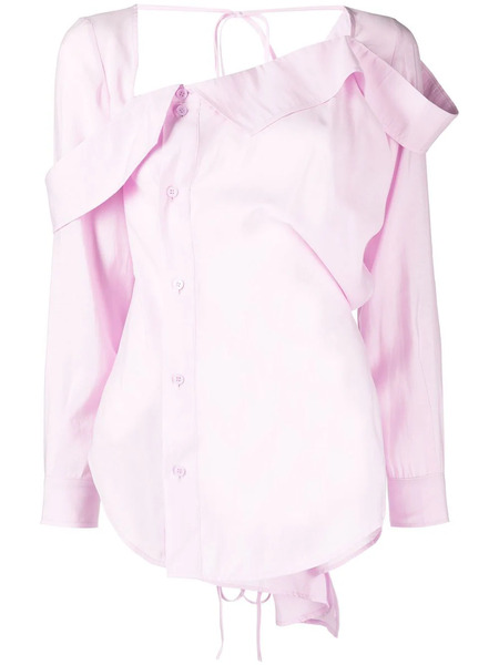  Pushbutton Asymmetric-neck Button-up Shirt - Pink 