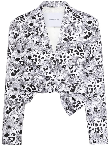  Pushbutton Bow Printed Cropped Jacket - White 