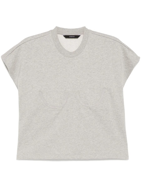  Pushbutton Bra Point Sleeveless Top - Grey 