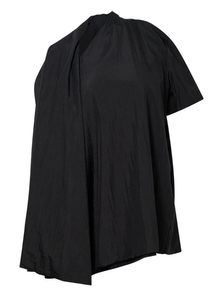  Pushbutton Draped Short-sleeve Top - Black 