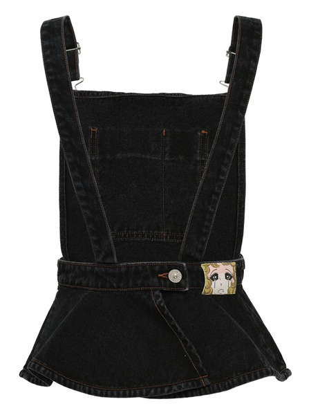  Pushbutton Flared Denim Overall - Black 