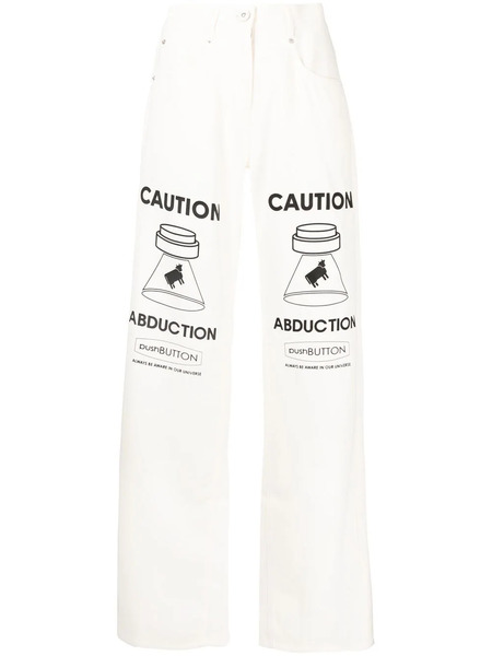  Pushbutton Graphic Straight-leg Jeans - White 