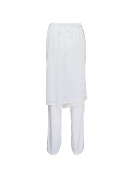  Pushbutton Lace-trim Trousers - White 