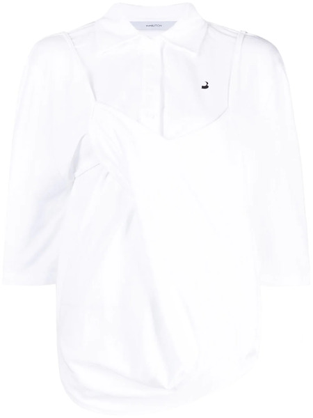  Pushbutton Layered Half-sleeve Shirt - White 