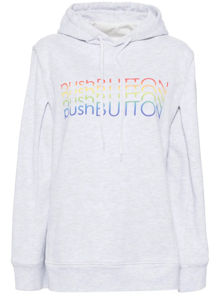  Pushbutton Logo-print Cotton Hoodie - Grey 