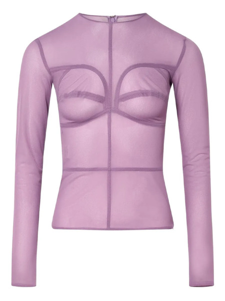  Pushbutton Panelled-design Long-sleeves Blouse - Purple 