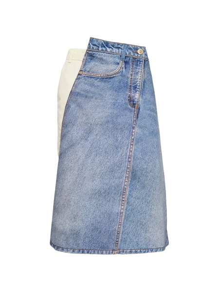  Pushbutton Panelled Midi Skirt - Blue 