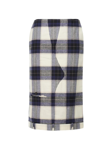  Pushbutton Plaid-pattern Midi Skirt - Neutrals 
