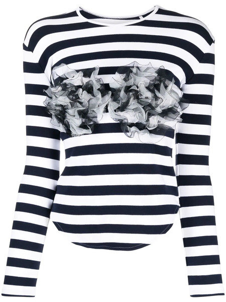  Pushbutton Ruffle Striped Top - Blue 