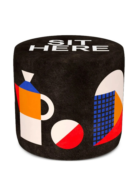  Qeeboo Oggian 'sit Here' Geometric-patterned Felt Snall Pouf - Black 