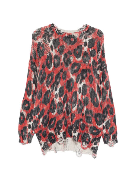  R13 Distressed-trim Leopard-print Sweater - Red 
