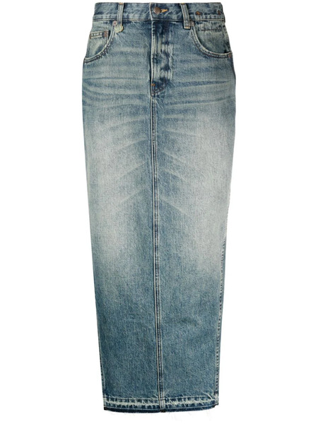  R13 Side-slit Denim Midi Skirt - Blue 