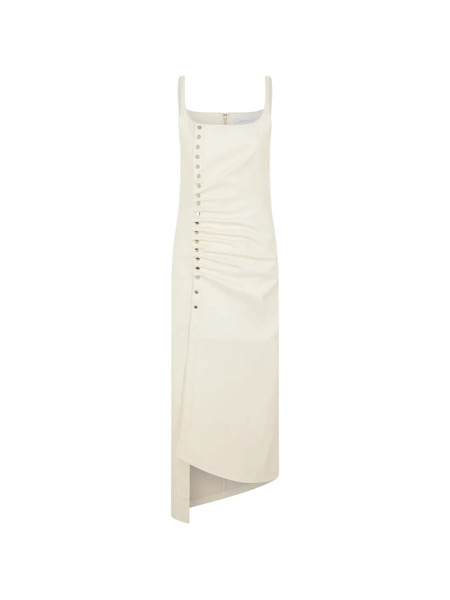  Rabanne Button Ruched Leather Midi Dress - Neutrals 