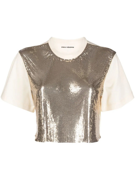  Rabanne Chainmail-panel Cropped T-shirt - Gold 