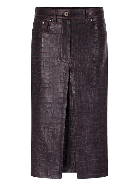  Rabanne Crocodile-effect Leather Skirt - Brown 