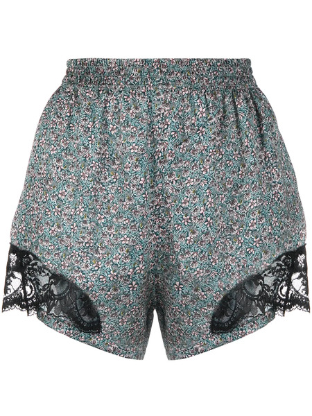  Rabanne Lace-panel Floral-print Shorts - Blue 