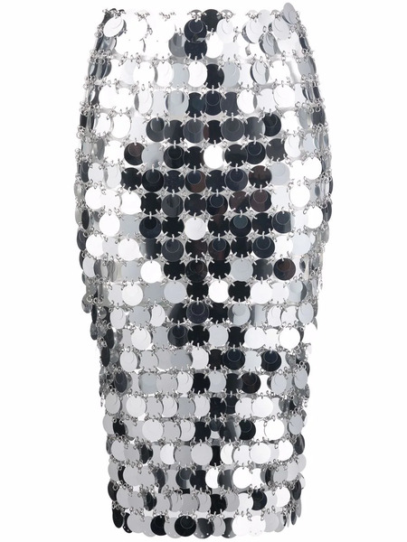  Rabanne Mirror-effect Sequin Midi Skirt - Grey 