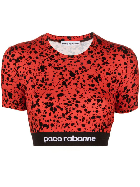  Rabanne Paint-splatter Print Jersey Crop Top - Red 