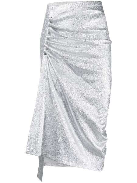  Rabanne Ruched Metallic Midi Skirt - Silver 