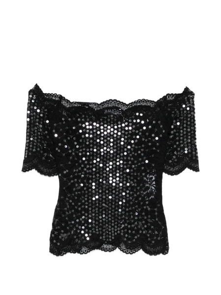  Rabanne Sequin Lace Top - Black 