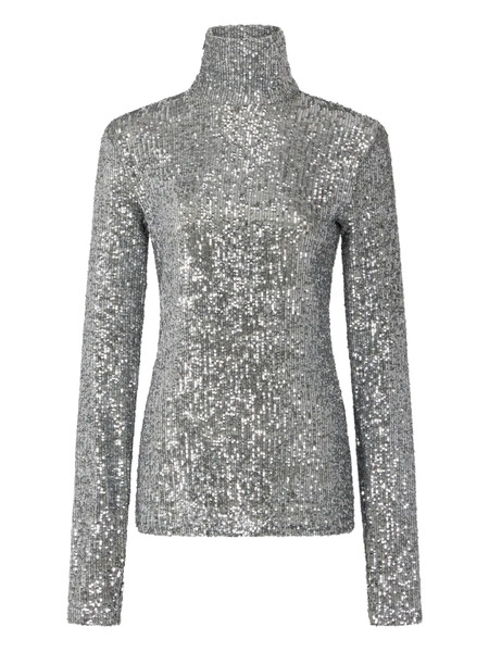  Rabanne Sequinned Turtleneck Top - Grey 