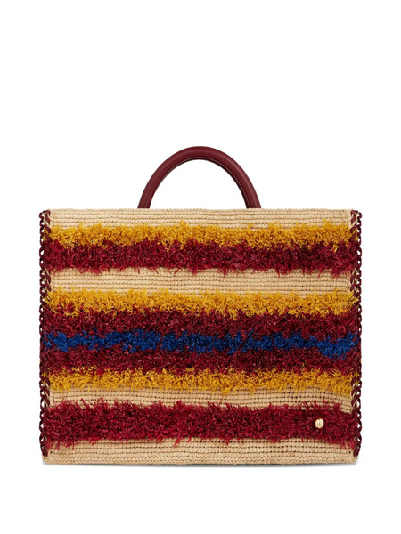  Rabanne Striped Woven Tote Bag - Red 