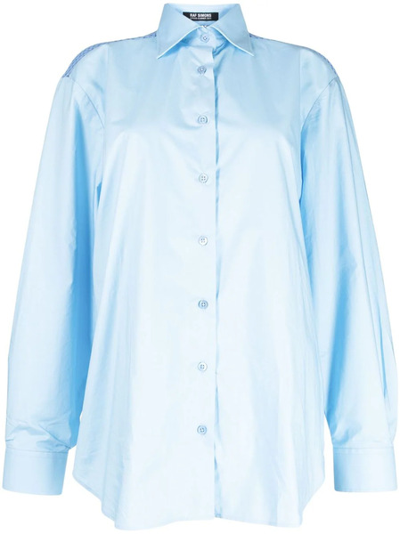  Raf Simons Mesh-panel Cotton-poplin Shirt - Blue 