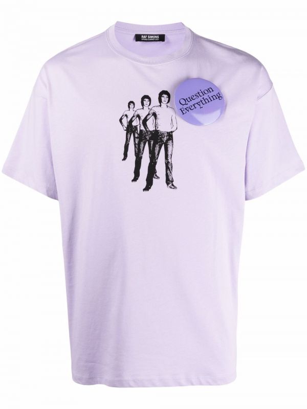  Raf Simons Question Everything Badge-detail T-shirt - Purple 