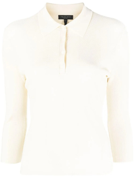  Rag & Bone Pacey Ribbed-knit Polo Top - Neutrals 
