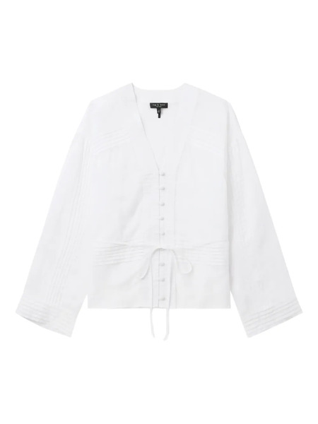  Rag & Bone Viviana Pintuck V-neck Shirt - White 