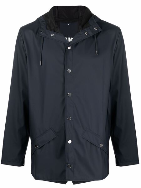  Rains Drawstring-hooded Buttoned Rain Jacket - Blue 